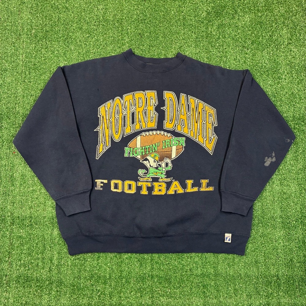 Vintage 90s Logo 7 Notre Dame Football Graphic Crewneck Sweatshirt